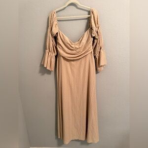 Worth Collective Taupe Swiss Dot Puff Sleeve Midi Dress – XL